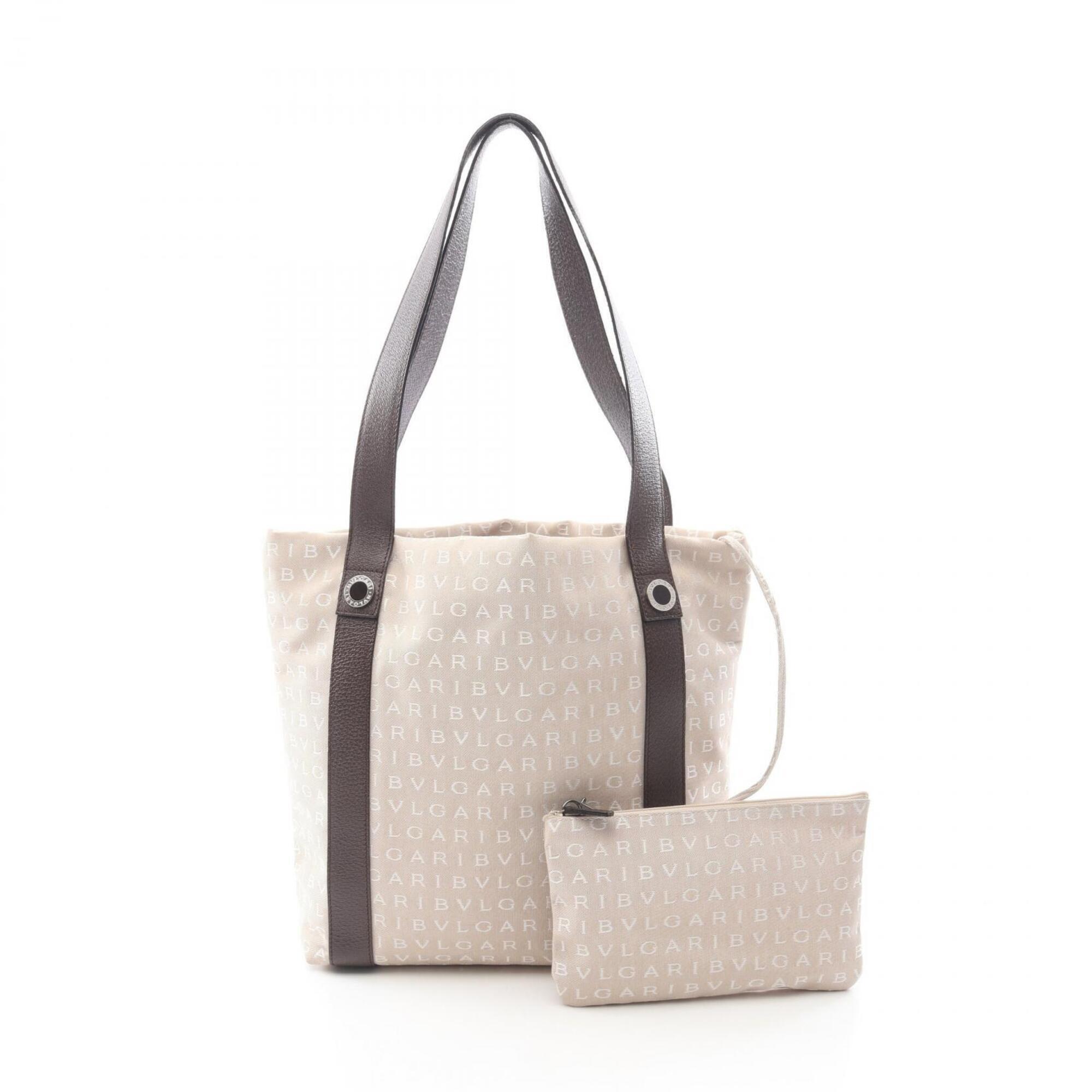 Bvlgari Bulgari Logomania Tote Bag/Handbag, Canvas And Leather, Women's, Beig...